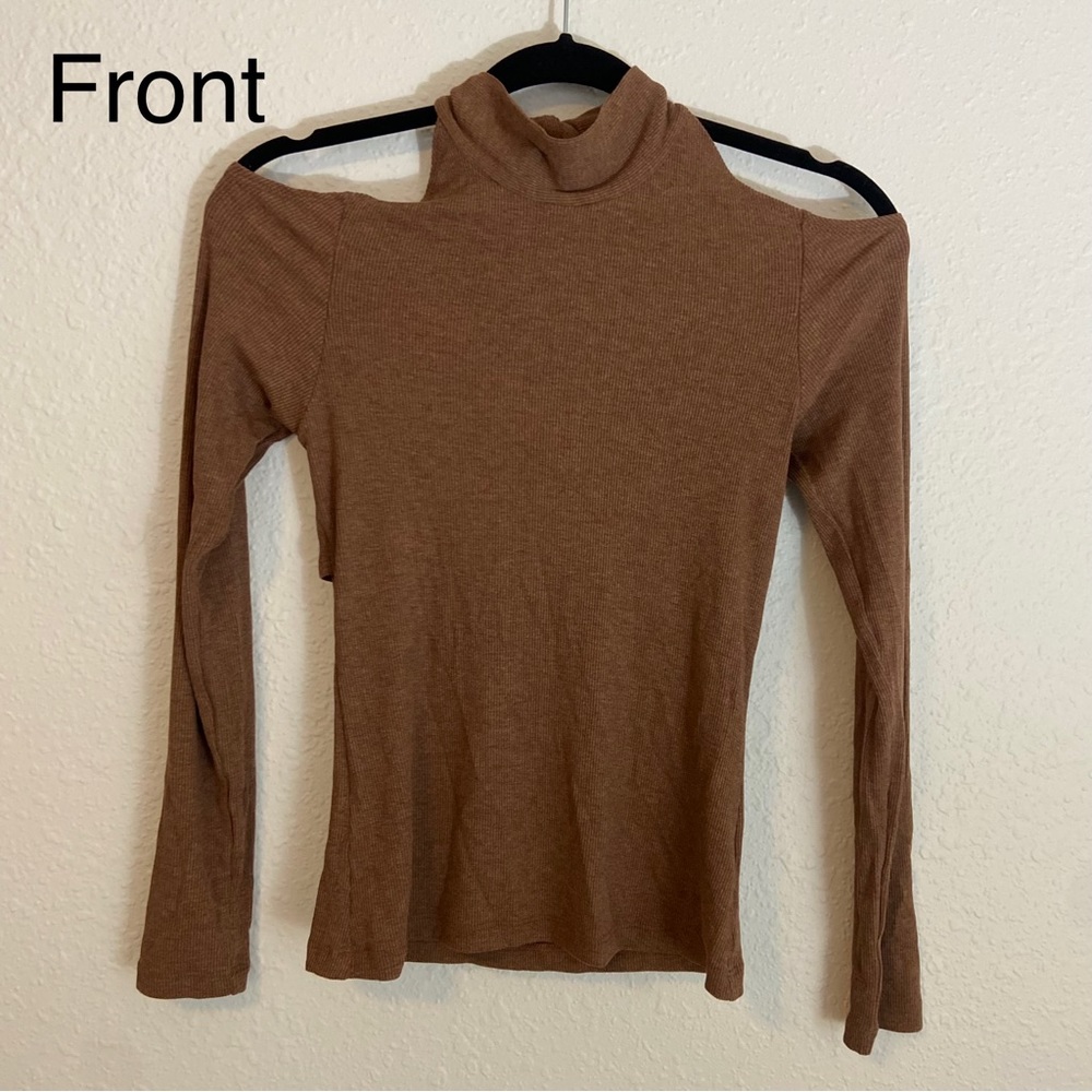 LNA off shoulder and tie on neck long sleeve shirt
